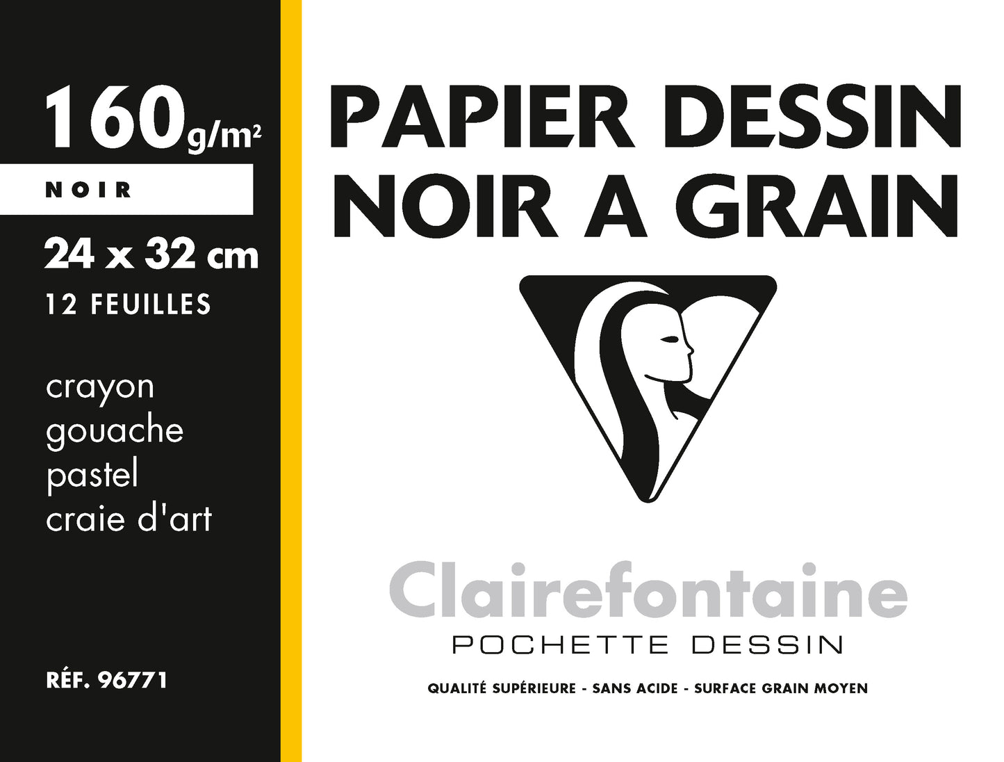 Papier dessin noir 24x32 - 160 g/m², 12 feuilles