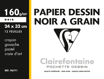Papier dessin noir 24x32 - 160 g/m², 12 feuilles