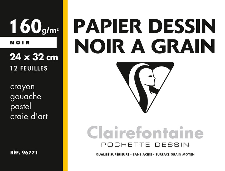Papier dessin noir 24x32 - 160 g/m², 12 feuilles