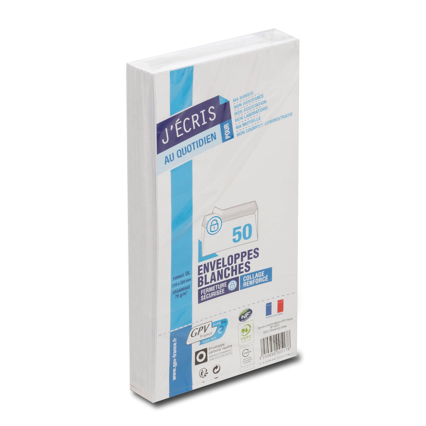 Enveloppes blanc 110x220 bdp 80gr paquet de 50