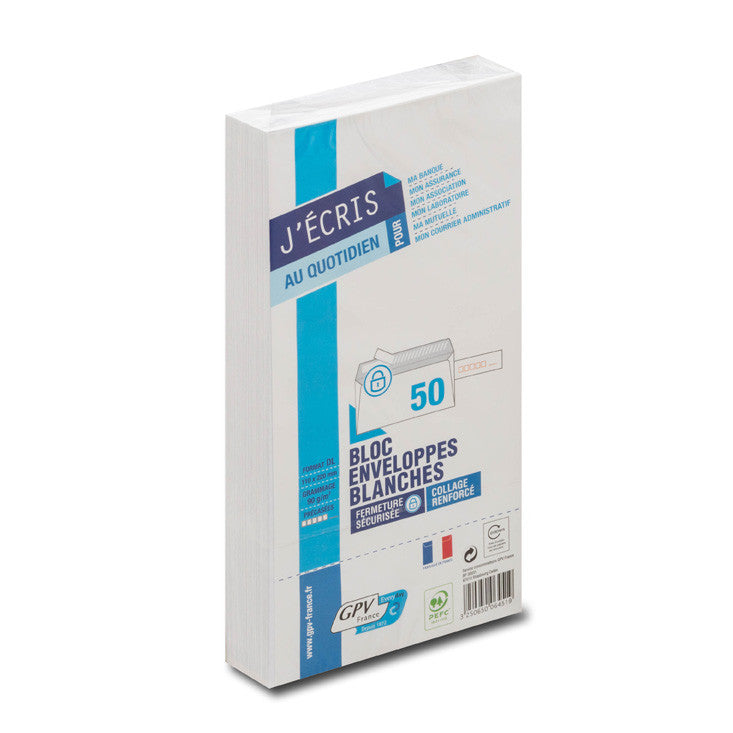 Enveloppes blanc 110x220 précasée bdp 90g paquet de 50