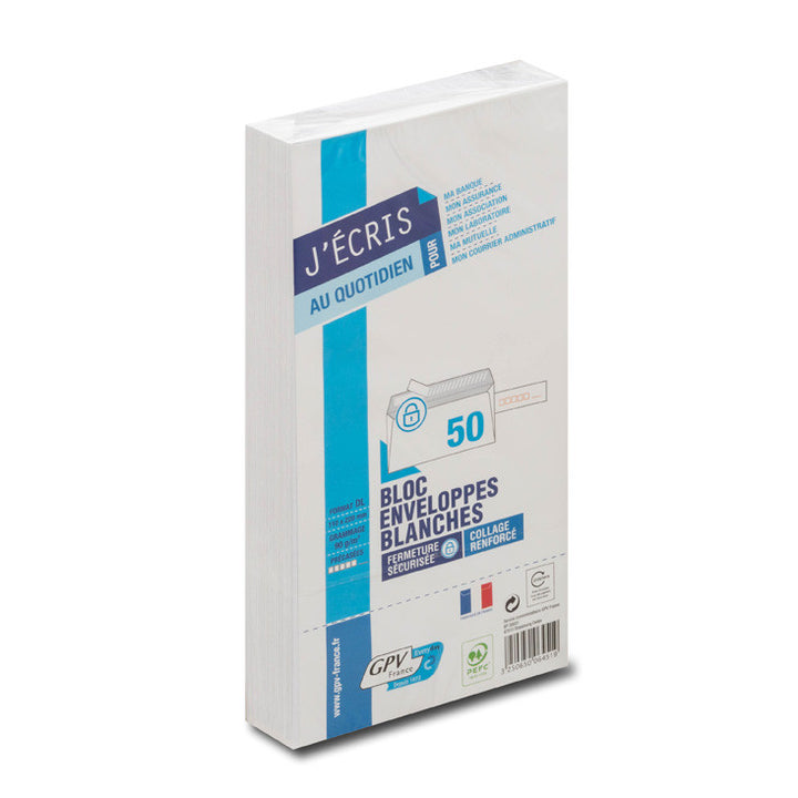 Enveloppes blanc 110x220 précasée bdp 90g paquet de 50
