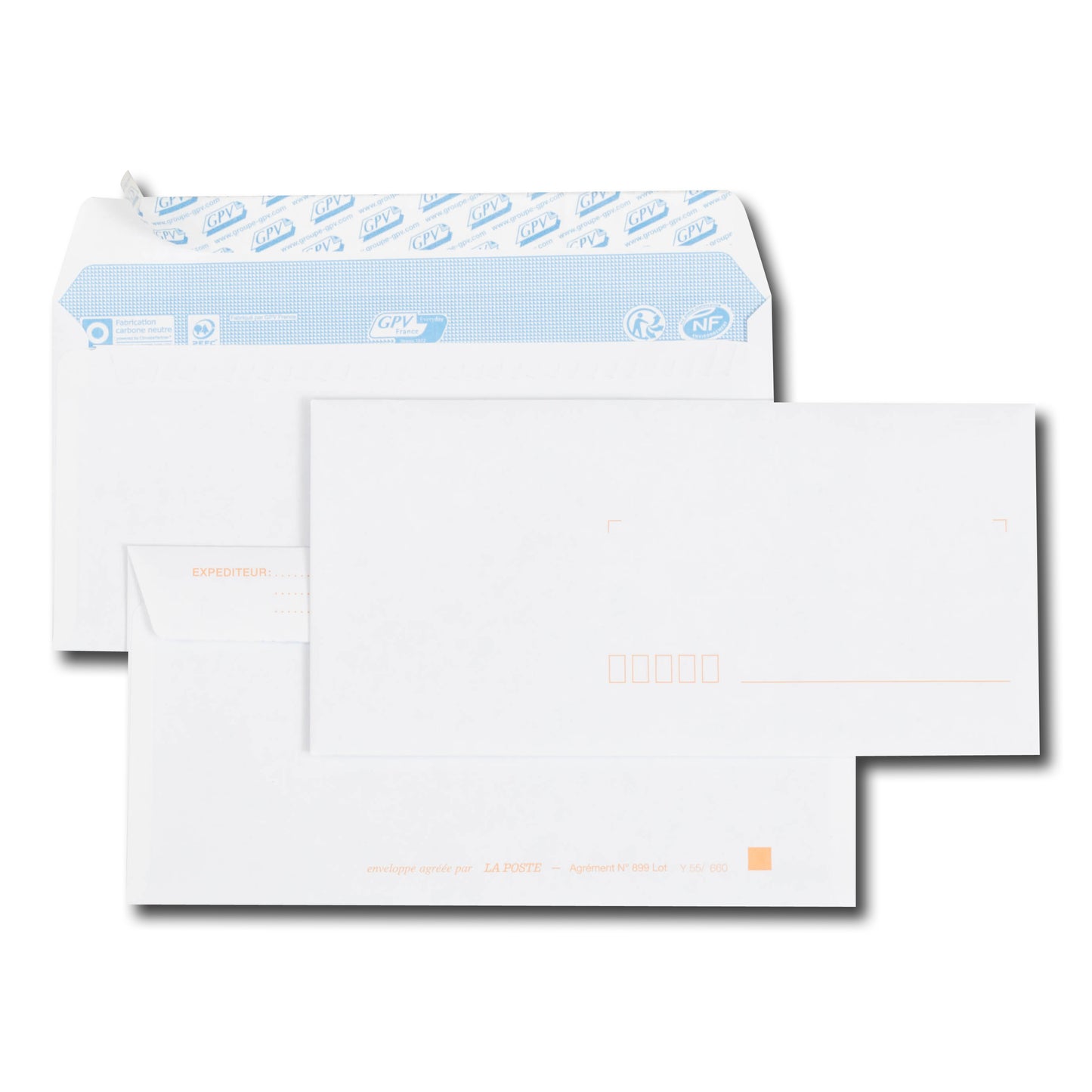 Enveloppes blanc 110x220 précasée bdp 90g paquet de 50