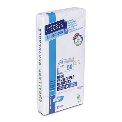 Enveloppes blanc 110x220 précasée bdp 90g paquet de 50