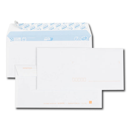 Enveloppes blanc 110x220 précasée bdp 90g paquet de 50