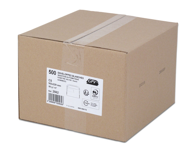 Enveloppe  mise sous pli 162x229 blanc 80g- fenetre de 45-boite de500