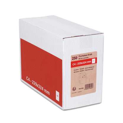 Pochettes expedition kraft 229x324 fenetre 50x100 - 90g boite de  250