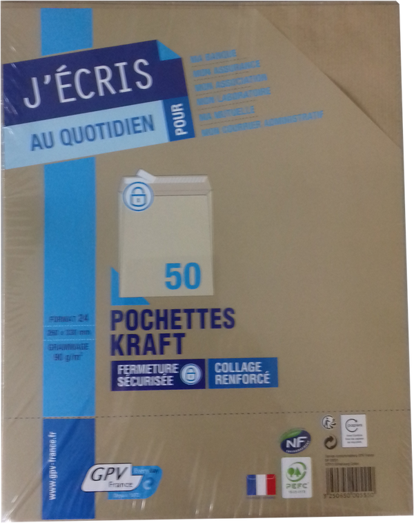 Pochette d'expédition  260x330 kraft  90g paquet de 50