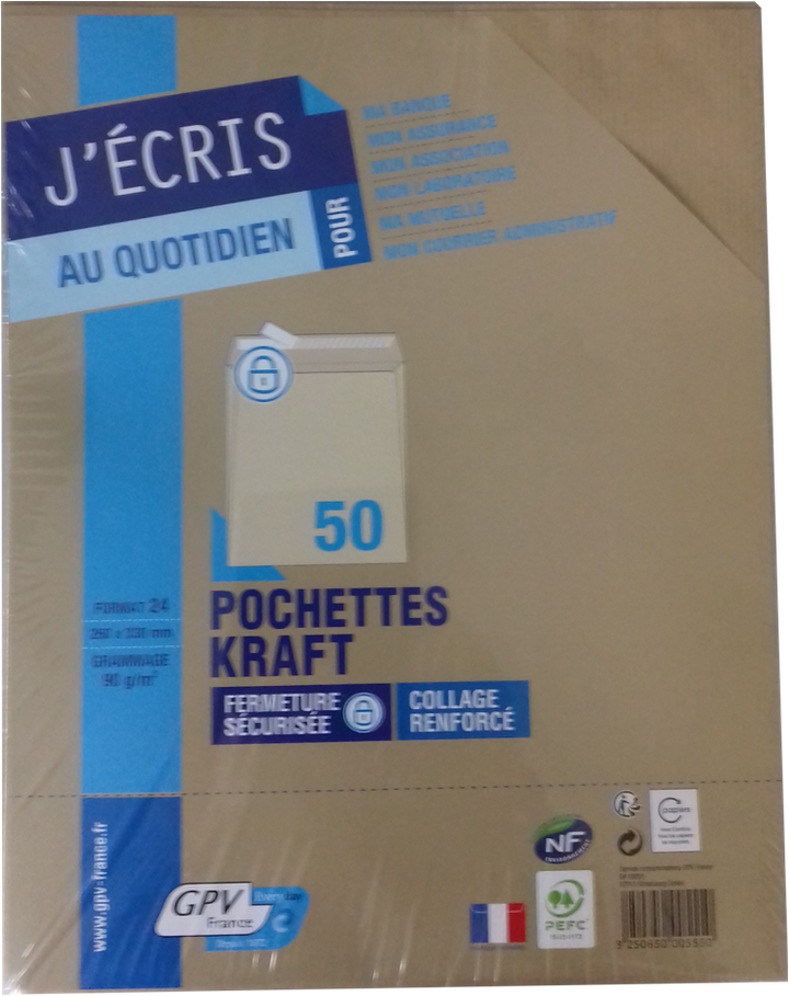 Pochette d'expédition  260x330 kraft  90g paquet de 50