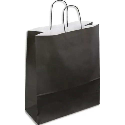 Sac papier kraft 35x40x14 cm - Poignées torsadées - Par 50-noir
