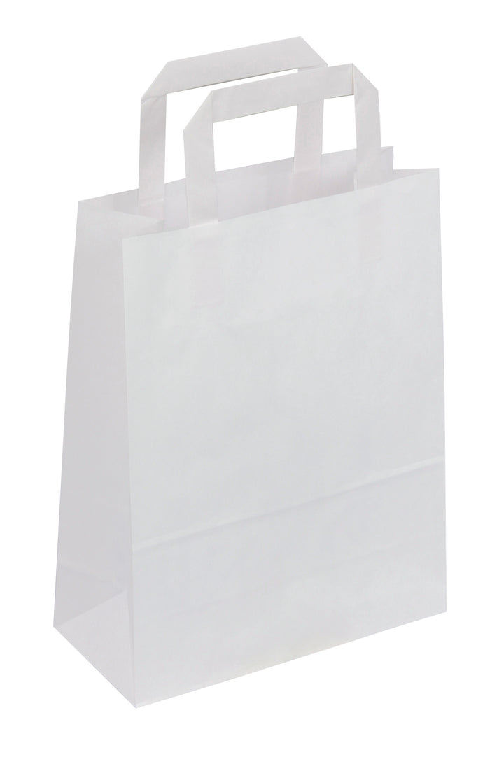 Sac kraft poignées plates 22X28X10- Blanc -lot de 50