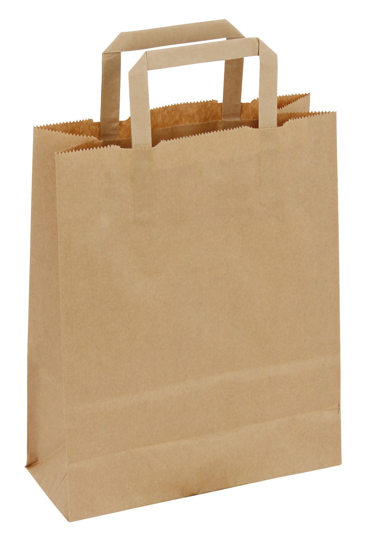 Sac papier kraft poignées plates 22x28x10 brun-lot de 50