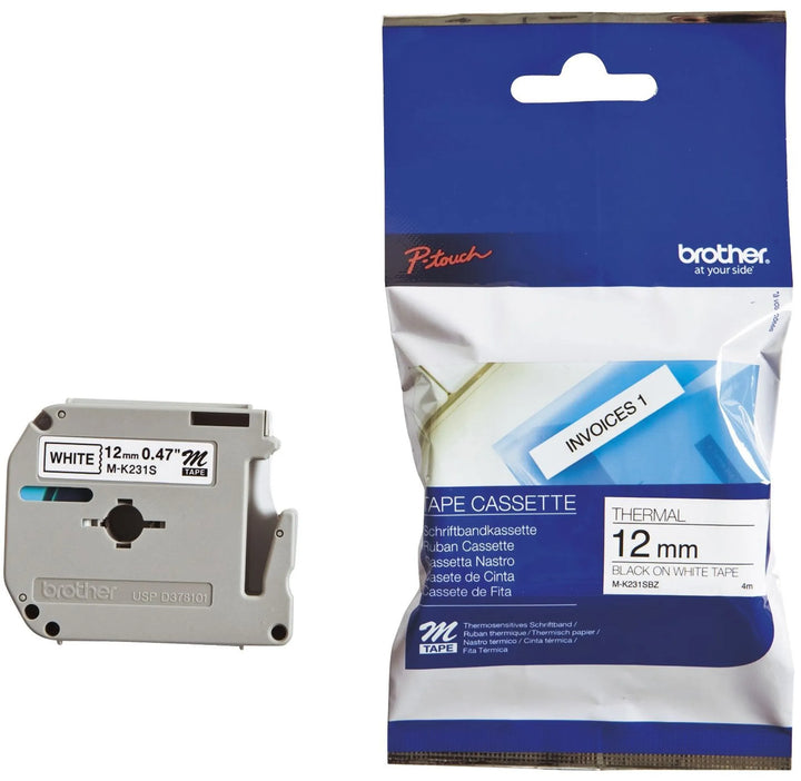 Ruban Brother Ptouch MK231  12mm - noir/blanc