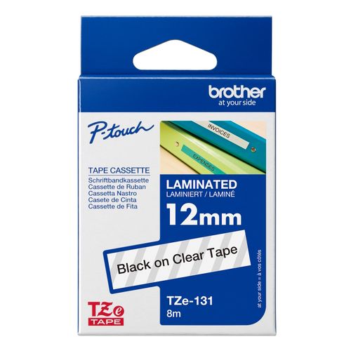 Ruban Brother 12mm TZE131- noir/transparent