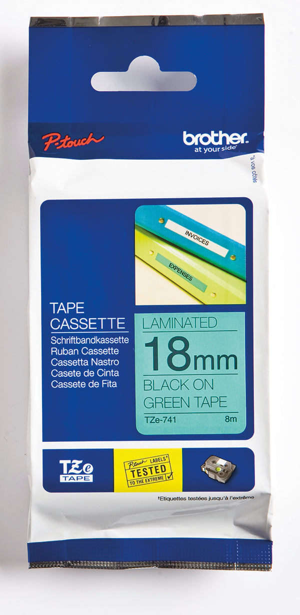 Ruban Brother 18mm TZE741- noir/vert