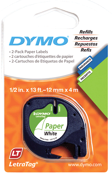 Ruban papier letratag 12mm x 4m - noir/blanc