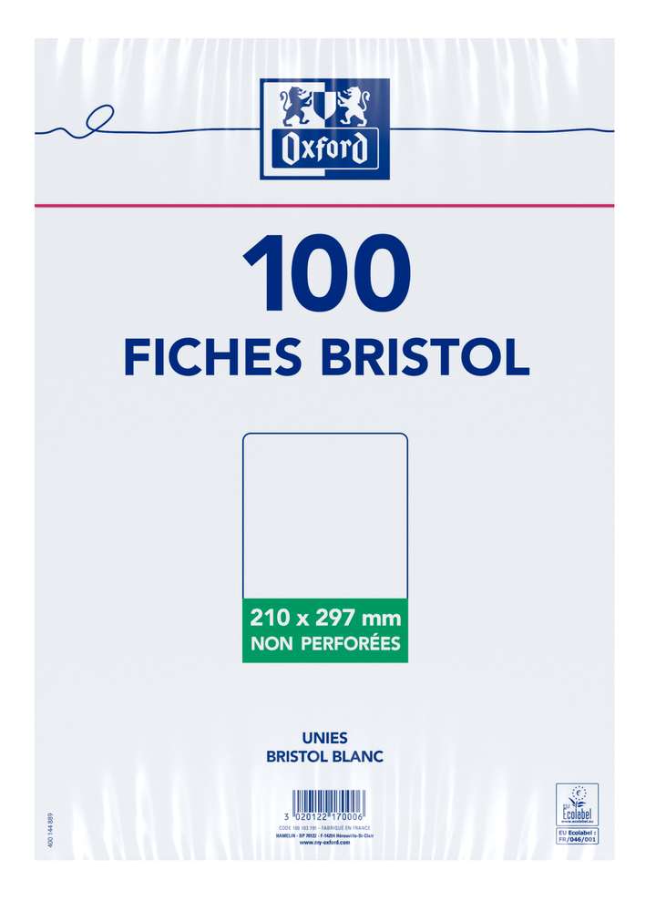 Fiches bristol a4 - pack de 100 - lignage uni
