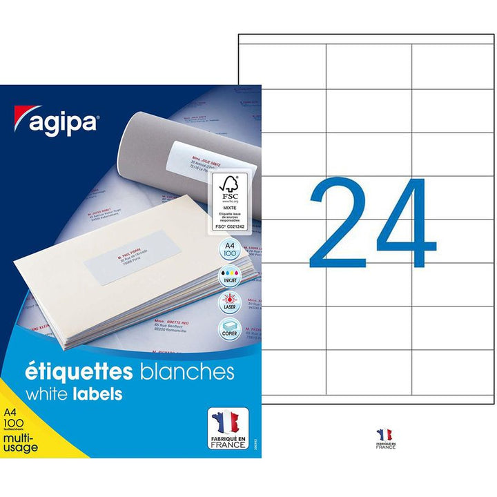 Etiquettes adhésives multi-usages A4 - 70x35 mm - 100 Feuilles - 2400 Etiquettes