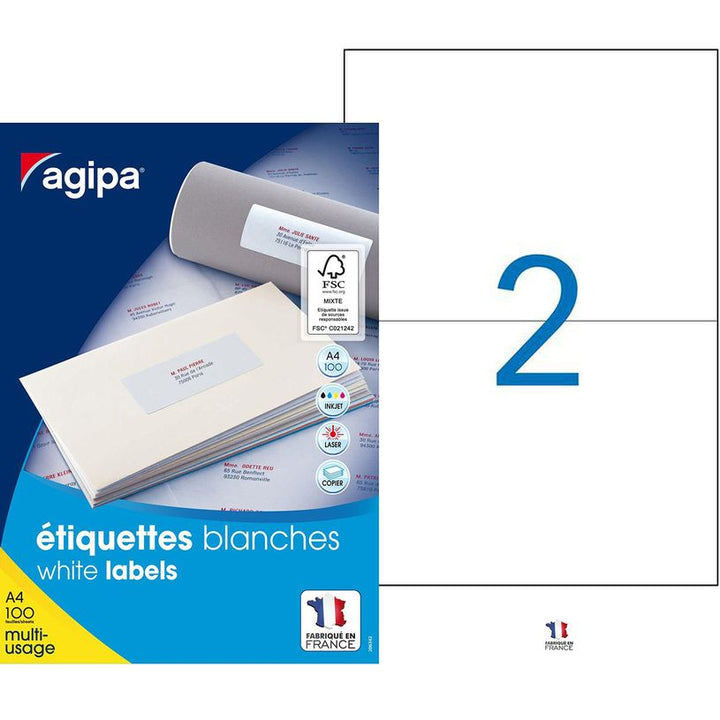 Étiquettes adhésives multi-usage A4 - 210X148,5 mm - 100 Feuilles - 200 Etiquettes