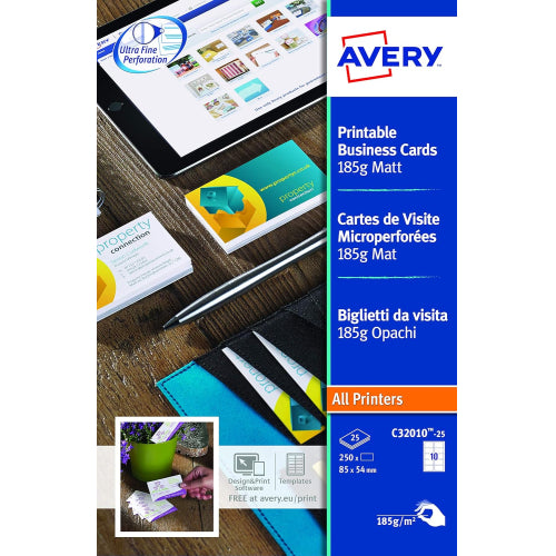 Cartes de visite microperforées - 185g/m², 250 unités