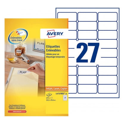 Étiquettes amovibles 63.5x29.6 mm - 675 unités