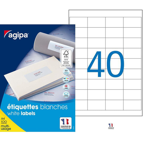 Etiquettes adhésives multi-usages A4 - 48,5x25,4 mm - 100 Feuilles - 4000 Etiquettes