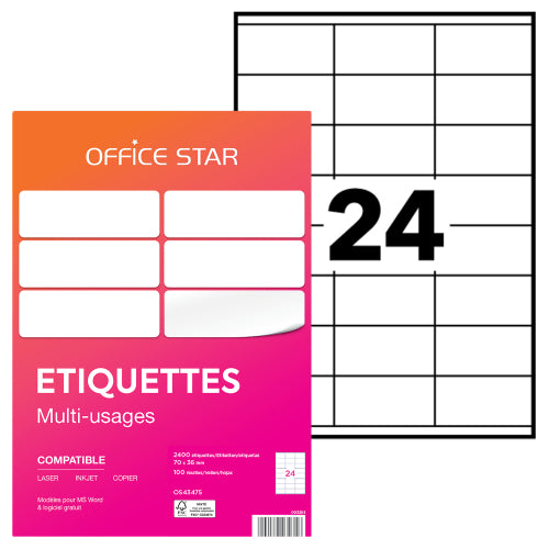 Étiquettes Multi-usages 70x36 mm - 2400 unités