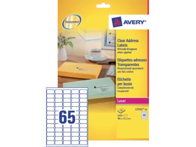 Étiquettes laser transparentes 38.1x21.2 mm - L7551-25-paquet de 25 feuilles