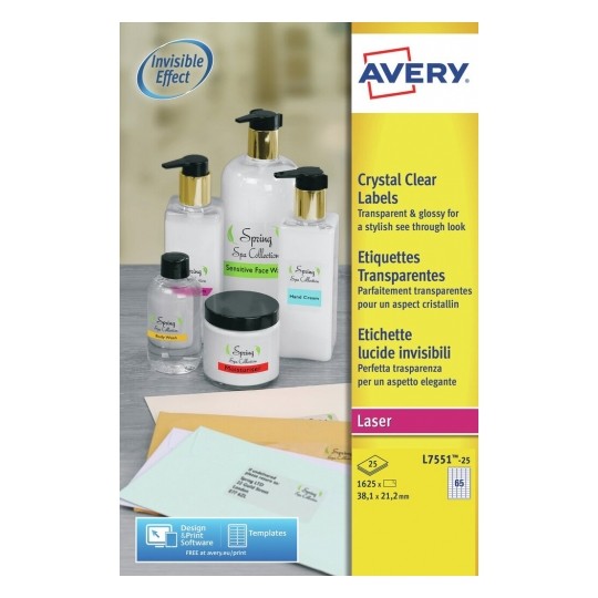 Étiquettes laser transparentes 38.1x21.2 mm - L7551-25-paquet de 25 feuilles