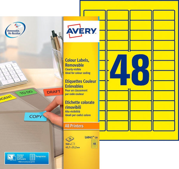 Étiquettes adhésives jaunes 45.7x21.2 L6041-20- étui de 20 feuilles