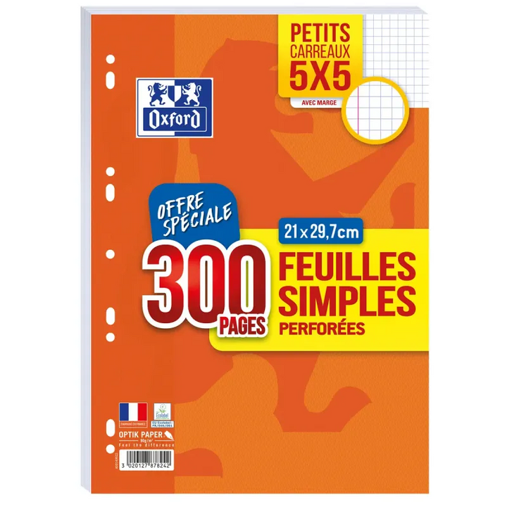 Feuillets mobiles A4 perforées 5x5 - 300 pages 90g/m²