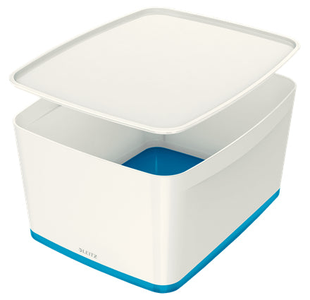 Boite de rangement alimentaire mybox avec couvercle -318 x 198 x 385 mm-blanc/bleu