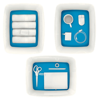 Boite de rangement alimentaire mybox avec couvercle -318 x 198 x 385 mm-blanc/bleu