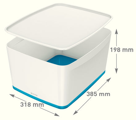 Boite de rangement alimentaire mybox avec couvercle -318 x 198 x 385 mm-blanc/bleu