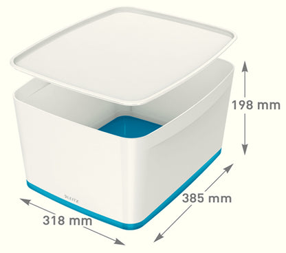 Boite de rangement alimentaire mybox avec couvercle -318 x 198 x 385 mm-blanc/bleu