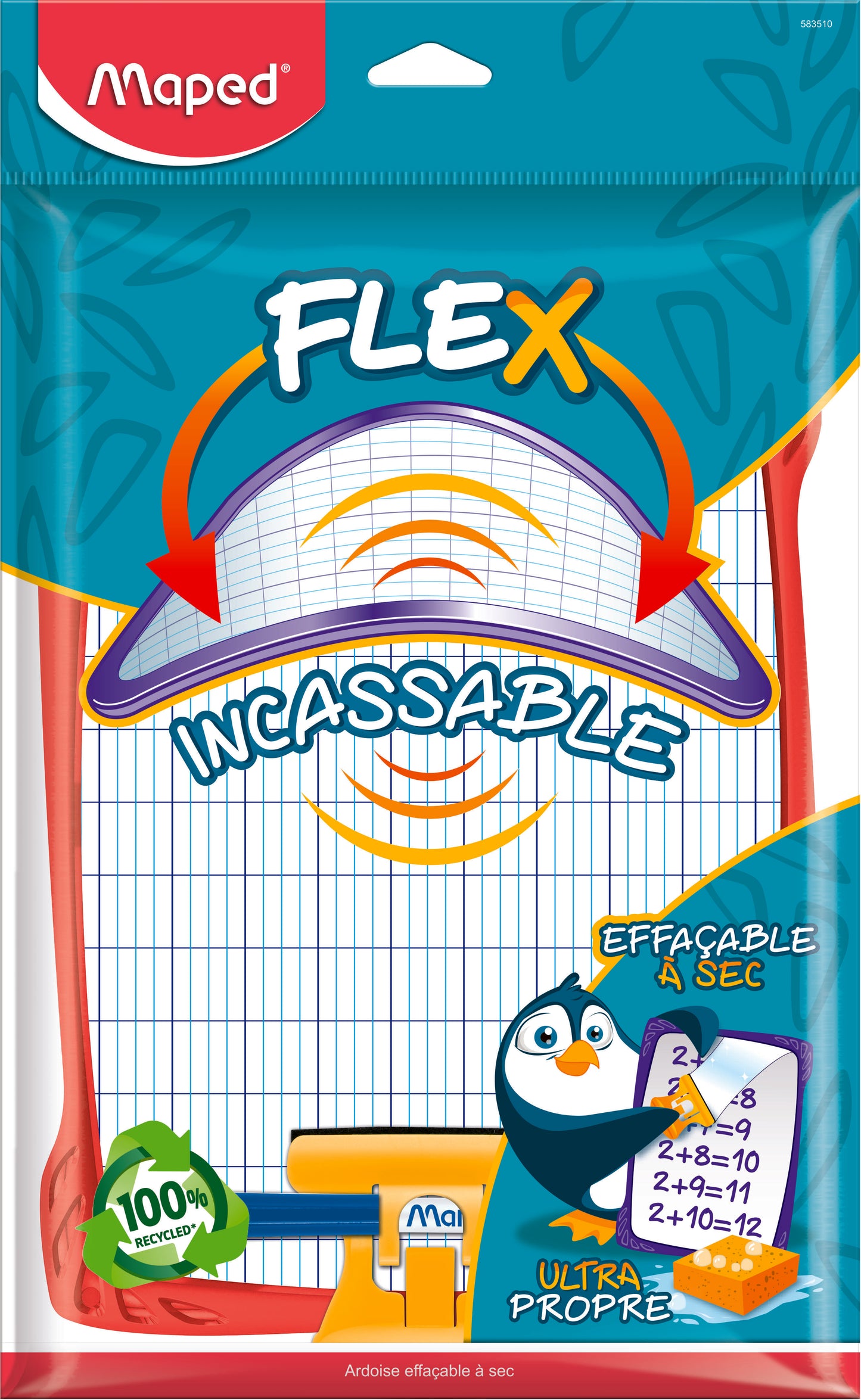 Ardoise Blanche Maped Incassable A4 - Double Face Effaçable