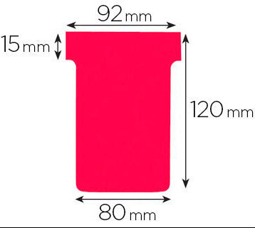 Fiche T planning, indice 3 / 92 mm, 170 g/m2 étui de 100,rouge