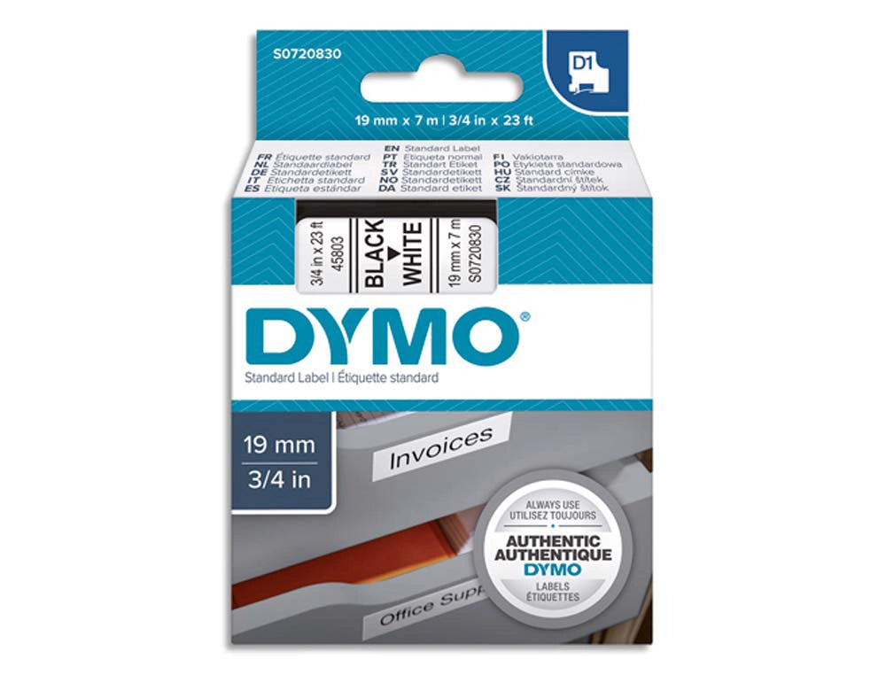Ruban Dymo D1 19mm - noir sur blanc