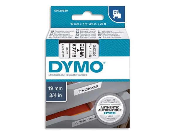Ruban Dymo D1 19mm - noir sur blanc