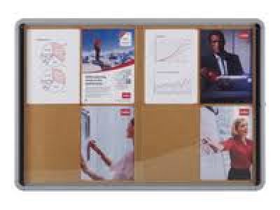 Vitrine d'affichage intérieur 18 feuilles A4 -portes coulissantes- fond liege