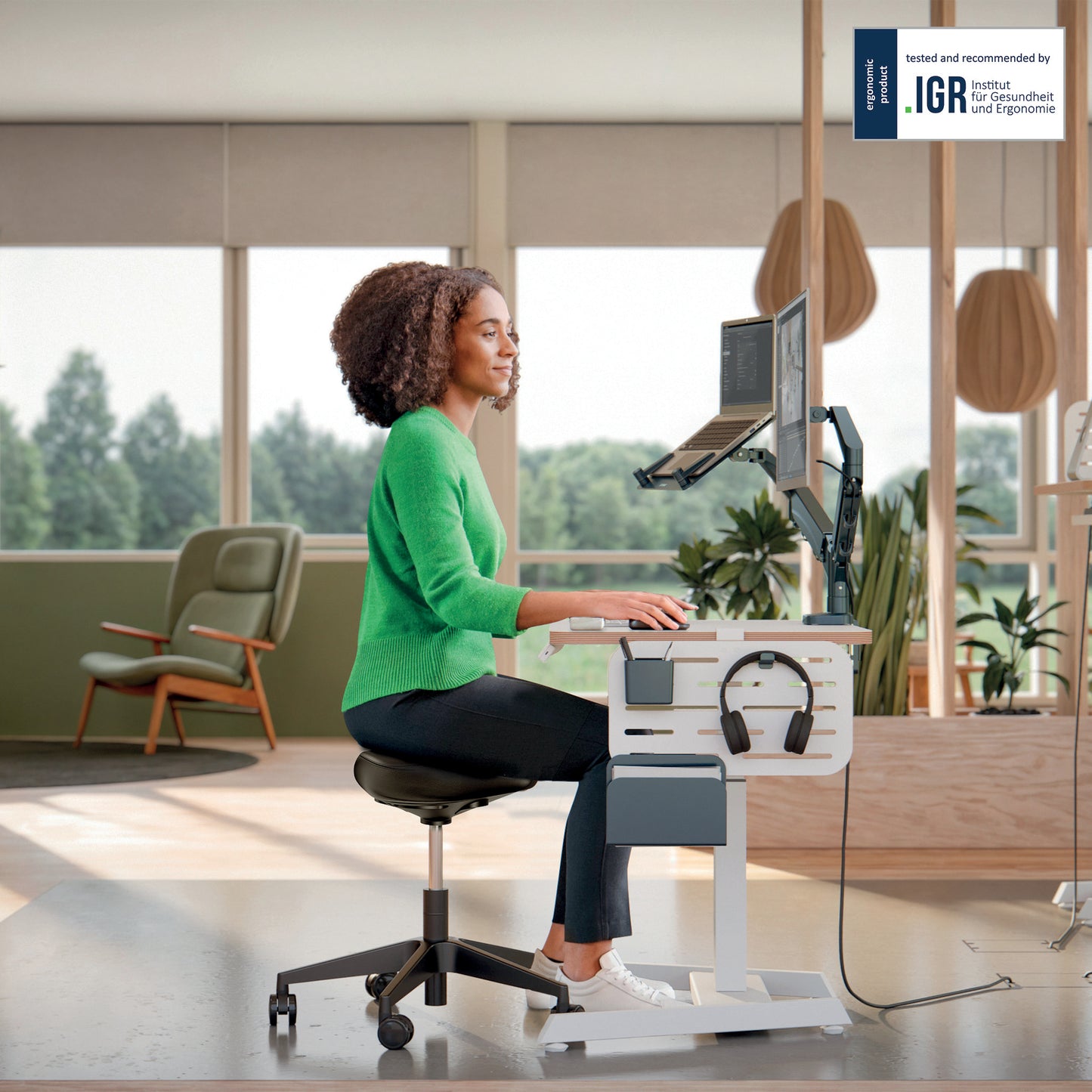 Tabouret de bureau Confort - Siège Rembourré Noir-ergonomique