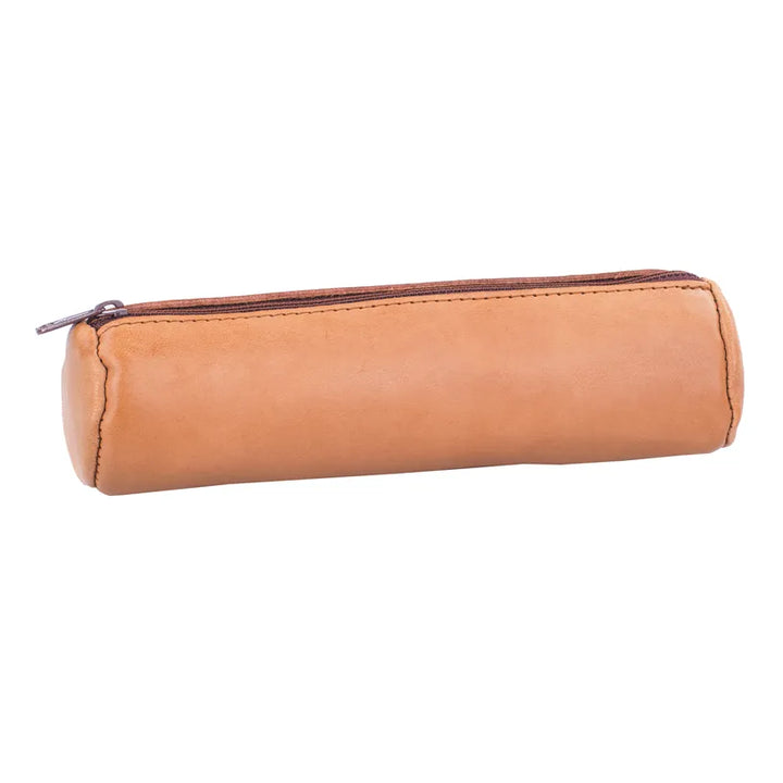 Fourre-tout rond cuir naturel beige