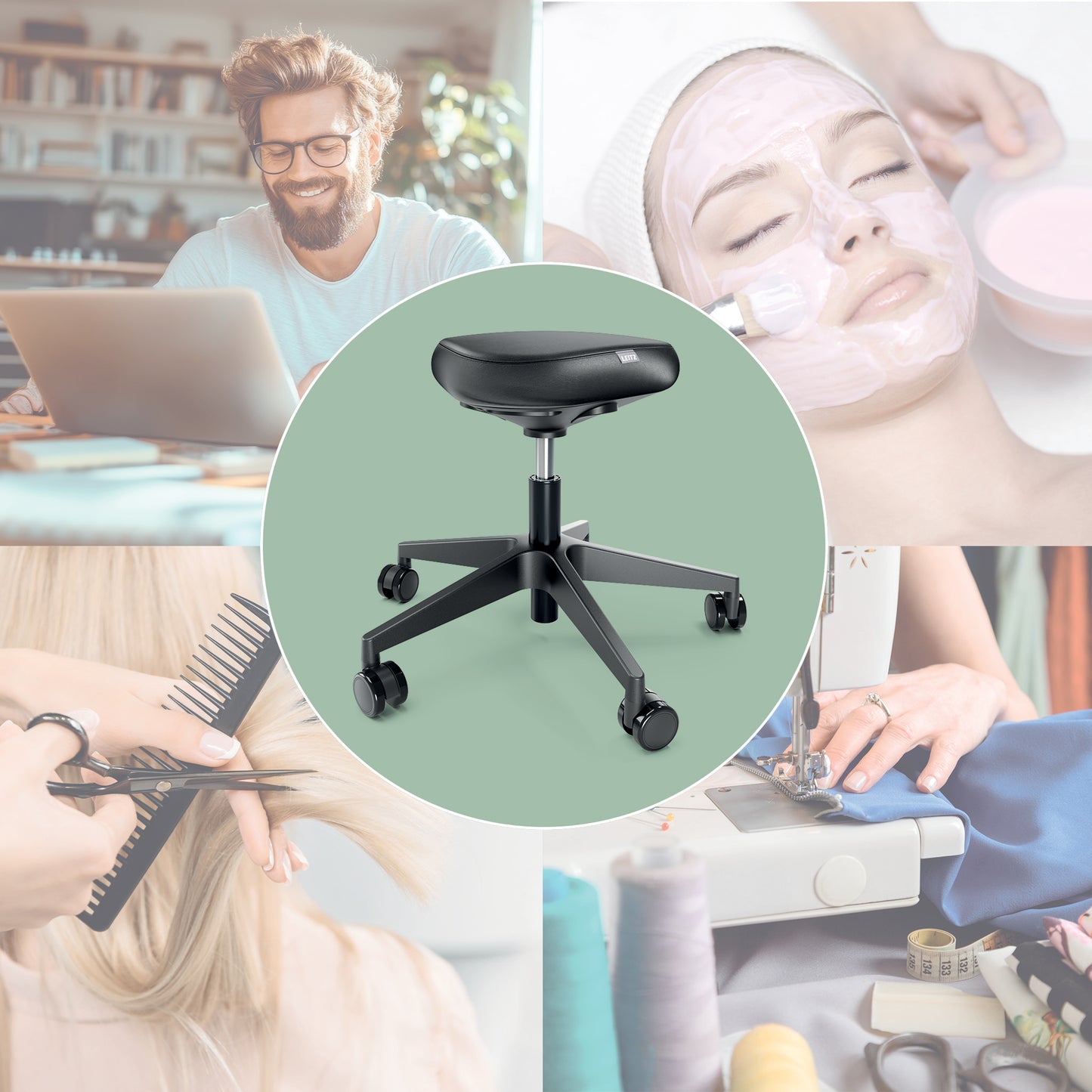Tabouret de bureau Confort - Siège Rembourré Noir-ergonomique