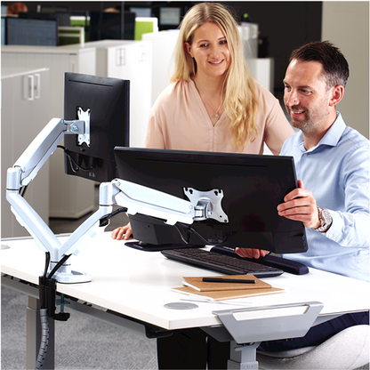 Support double écran blanc - ergonomie optimale