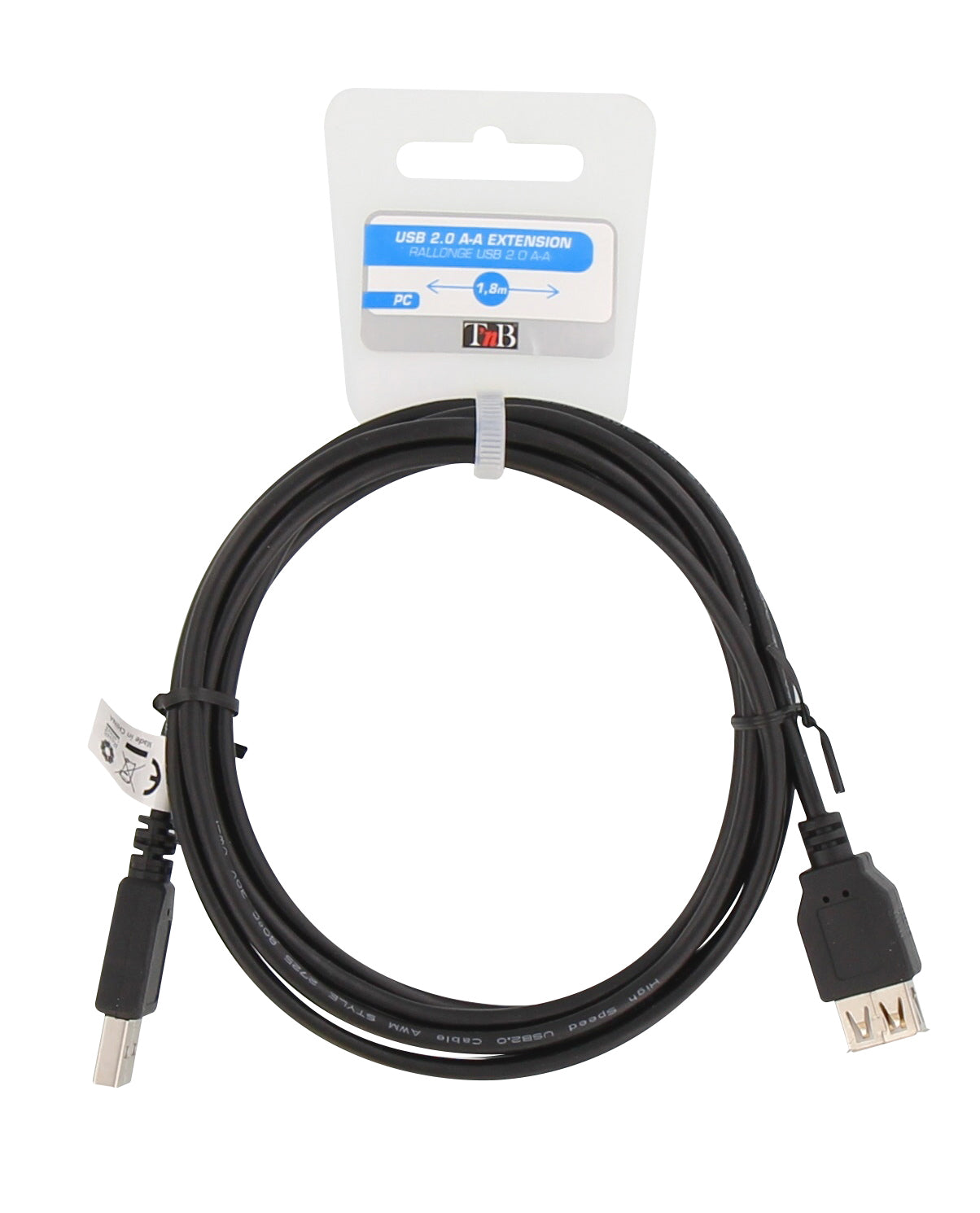 Câble usb 2.0 a m/f - 1,8 m noir