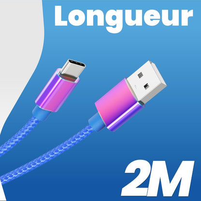 Câble usb/usb-c 2m - design bleu irisé