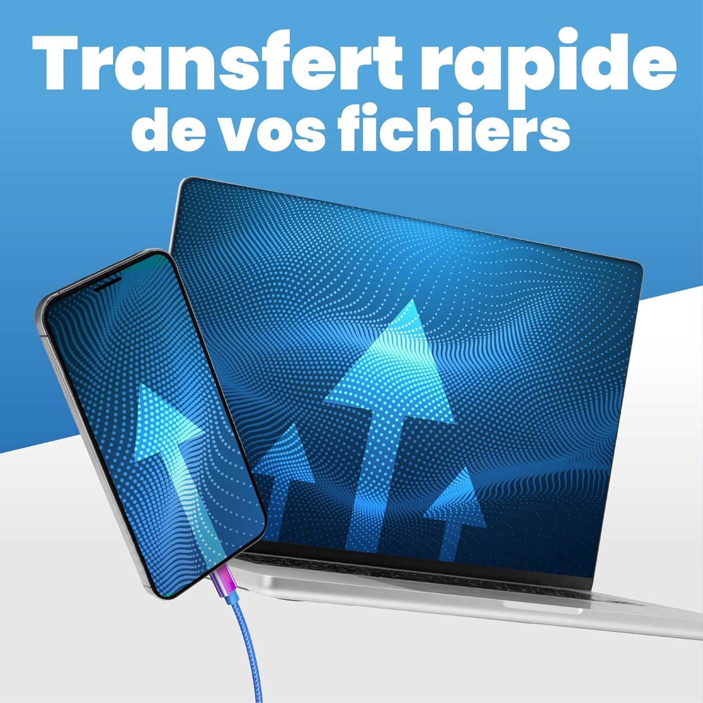 Câble usb/usb-c 2m - design bleu irisé