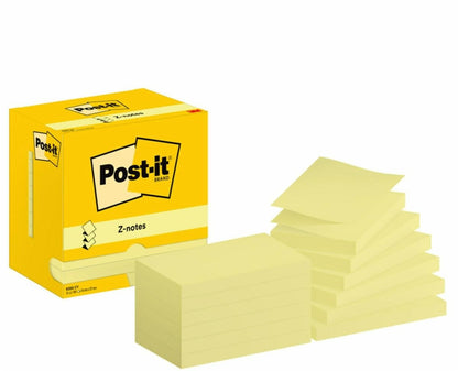 Bloc notes Post-it®autocollantes 76x127mm - jaune, lot de 12