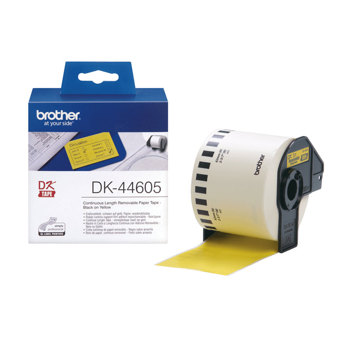 Etiquettes adhésives Brother  jaune 62 mm x 30,48 m - DK44605