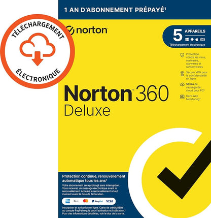 Antivirus Norton 360 deluxe - protection 5 appareils